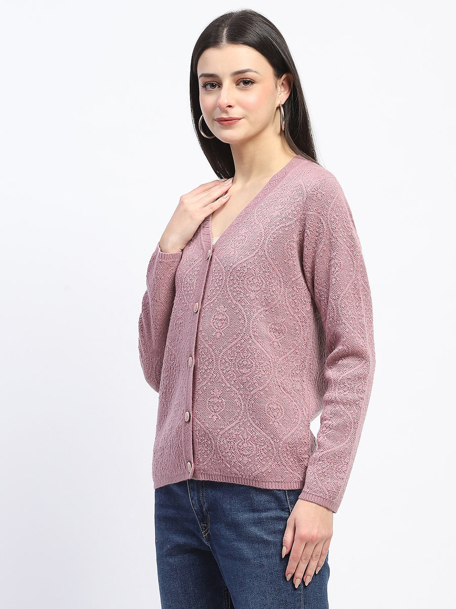 Madame V Neck Buttoned Onion Pink Cardigan