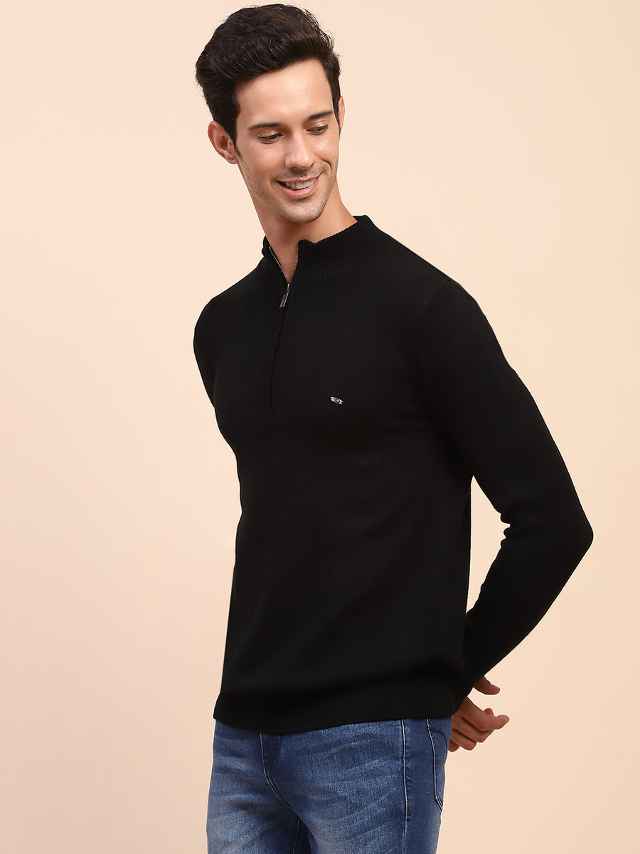 Camla Barcelona Half Zipped Mock Neck Black Sweater