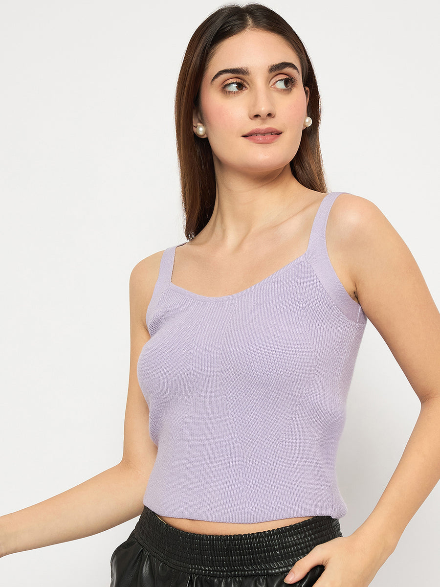 Madame Sleeveless Solid Mauve Sweater