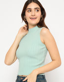 Madame Mock Neck Mint Green Sleeveless Sweater