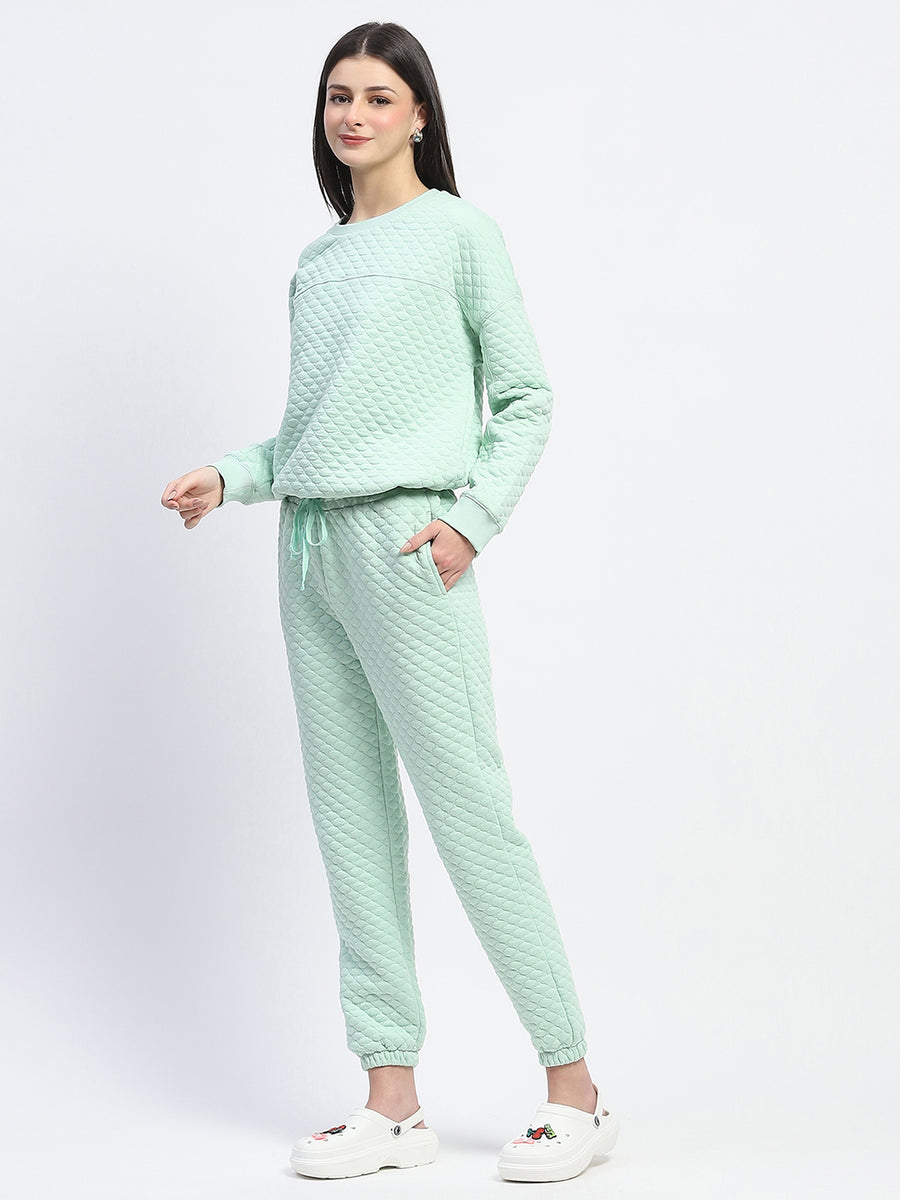 mSECRET Cotton Blend Textured Top and Bottom Green Night Suit