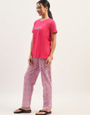 mSECRET Typographic Print Pink Top with Printed Pyjama