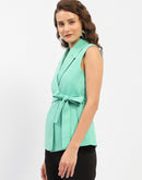 Madame Lapel Collar Green Belted Waist Blazer