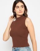 Madame Mock Neck Brown Sleeveless Sweater