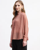 Madame Shimmer Pleated Hem Sheer Peach Shirt