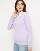 Madame Round Neck Ribbed Cuff Mauve Sweater