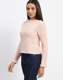 Madame Golden Pearl Shoulder Snap Button Peach Top