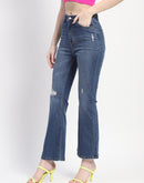 Madame Whiskered Ripped Bootcut Blue Denim