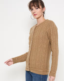 Madame Solid Camel Cable Knit Cardigan