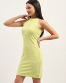 Madame Typography Printed Back Zip Neon Green Bodycon Dress