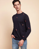 Camla Barcelona Embroidered Crew Neck Navy Sweater