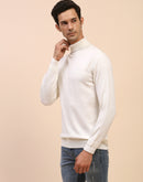 Camla Barcelona High Neck Solid White Sweater