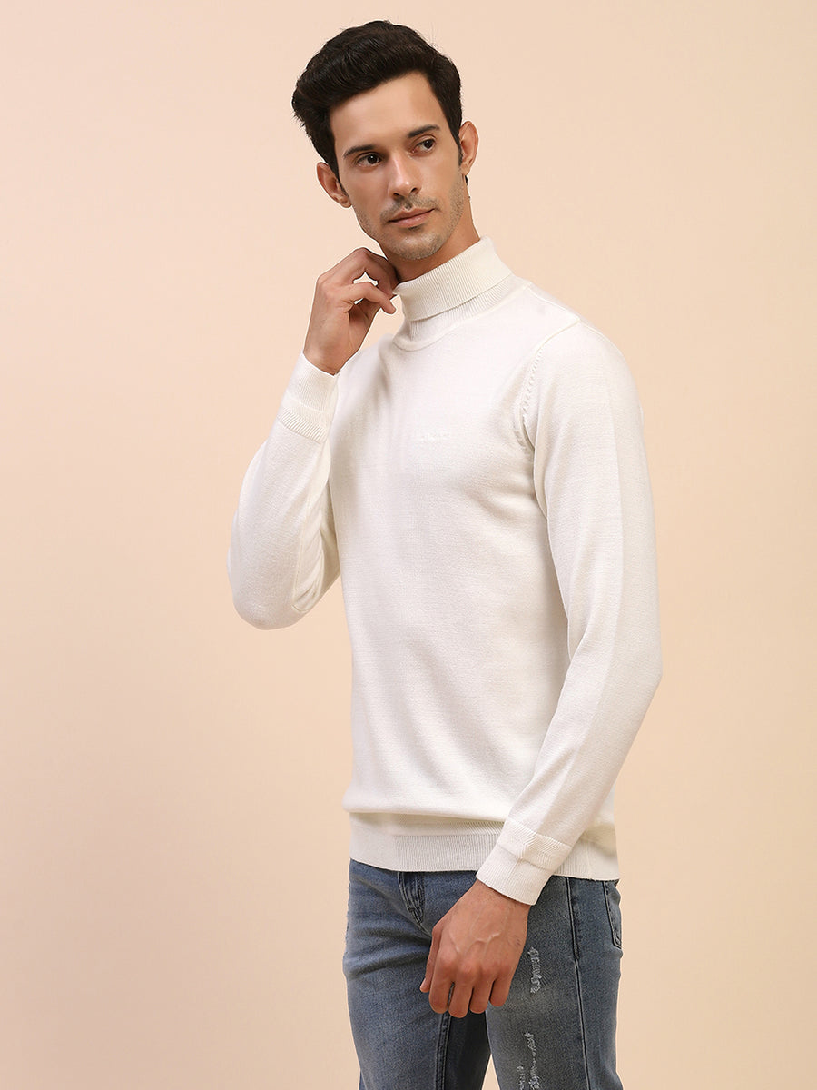 Camla Barcelona High Neck Solid White Sweater