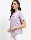 Madame Graphic Printed Mauve Cotton T-Shirt