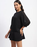 Madame Embellished Puffed Sleeve Black Top