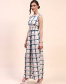 Camla Barcelona Checkered Cinch Waist Sleeveless Off White Jumpsuit