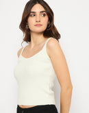 Madame Sleeveless Solid Off White Sweater