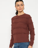 Madame Fringe Textured Chocolate Brown Cotton Sweater