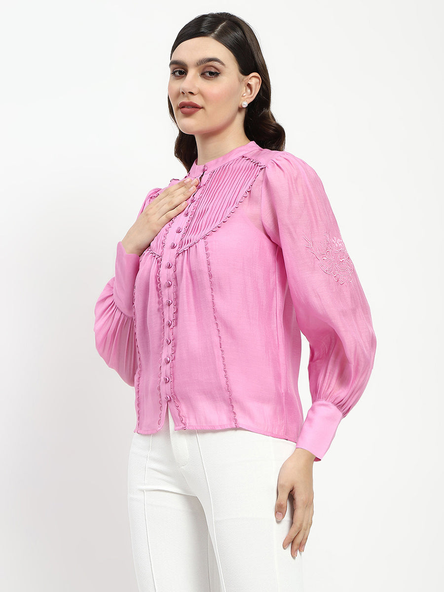 Madame Bridgerton Lacework Pleated Nylon Mauve Shirt