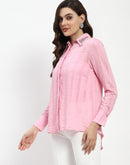 Madame Embroided Collar Pink Shirt