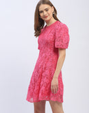 Madame Puff Sleeve Pink Lace A-Line Dress