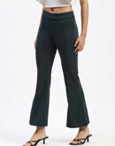 Madame Single Pleated Green Flared Trousers