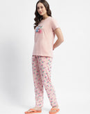 mSECRET Peach Typography Print Cotton Nightsuit Set