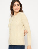 Madame Cable Knit Button Down Beige Cardigan