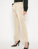 Madame Straight Fit Solid Beige Trousers