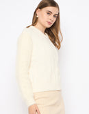 Madame Cable Knit Full Sleeve Off White Sweater