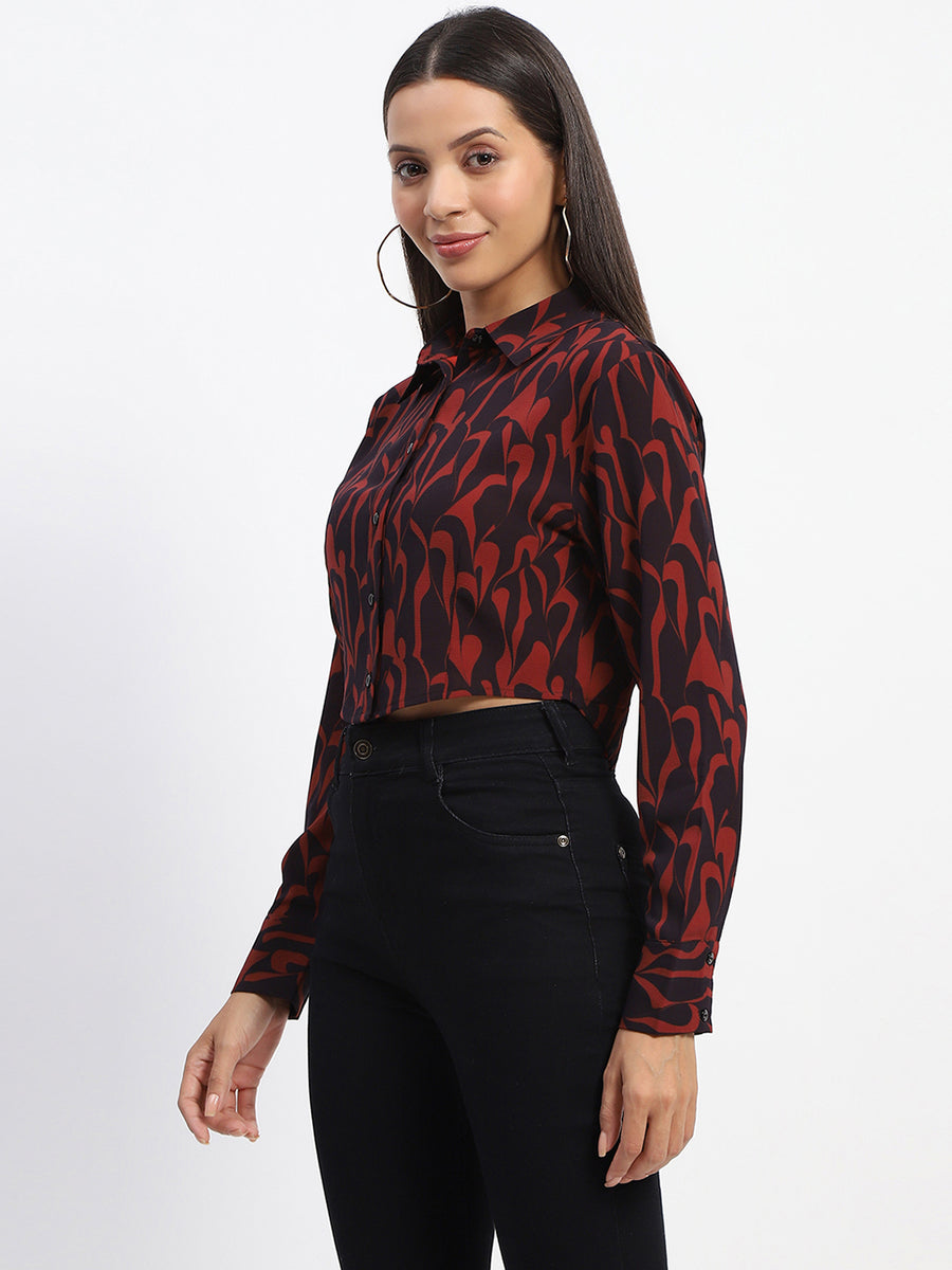 Madame Abstract Print Rust Crop Shirt