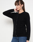 Madame Self Design Crew Neck Black Cardigan