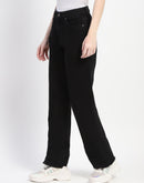 Madame Straight Fit Frayed Hem Solid Black Denim