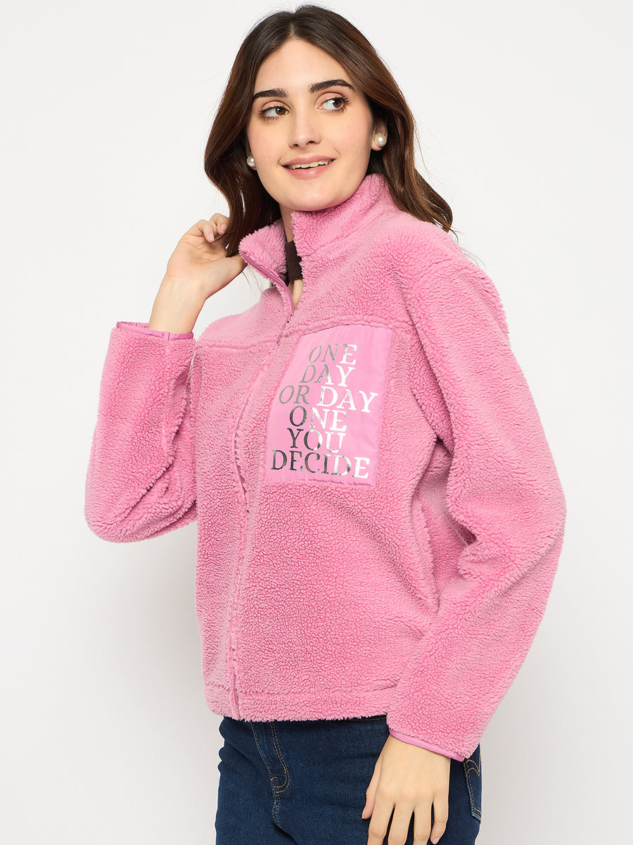 Madame Taffeta Patch Zipped Pink Fur Sweatshirt