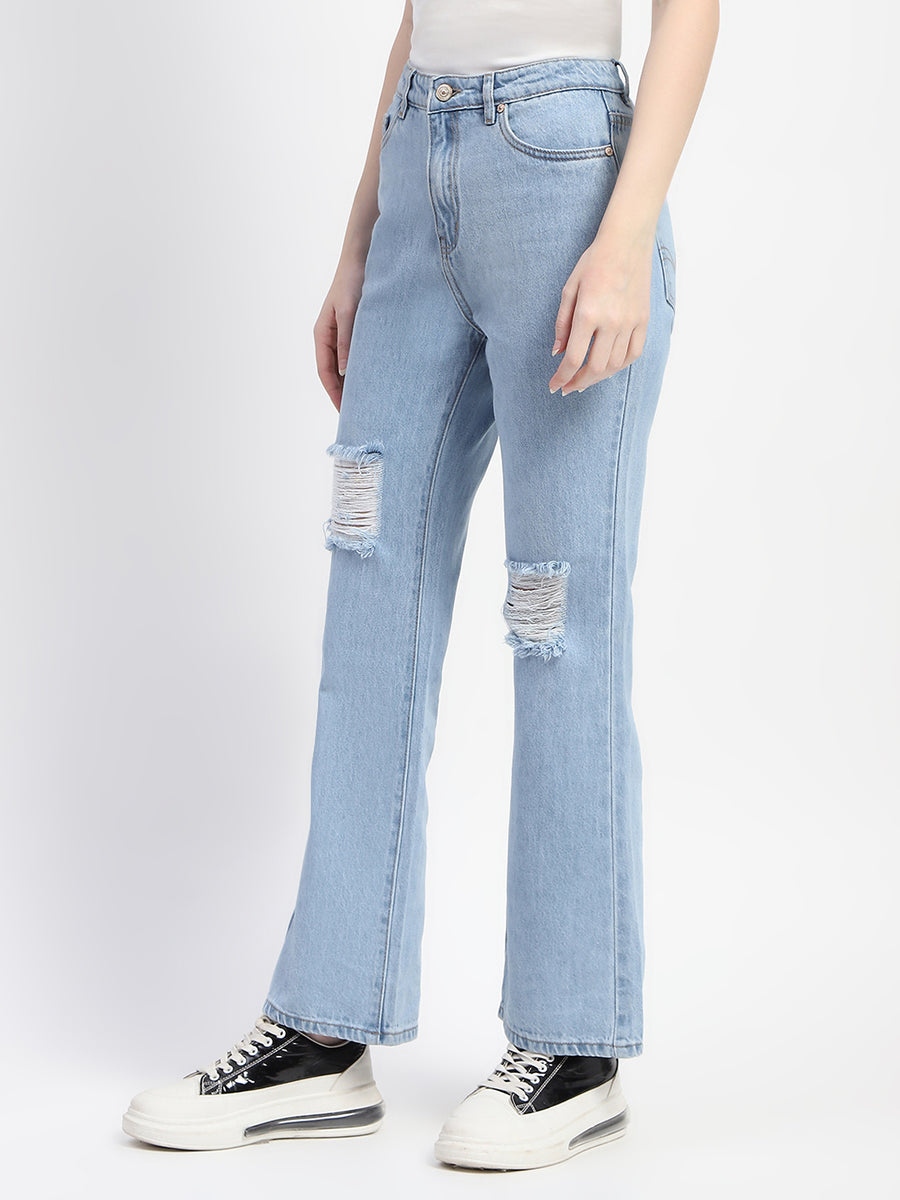 Madame Ice Blue Ripped Flared Denim