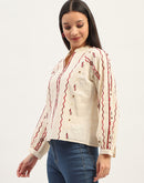 Madame Embroidery Printed Cotton Beige Top