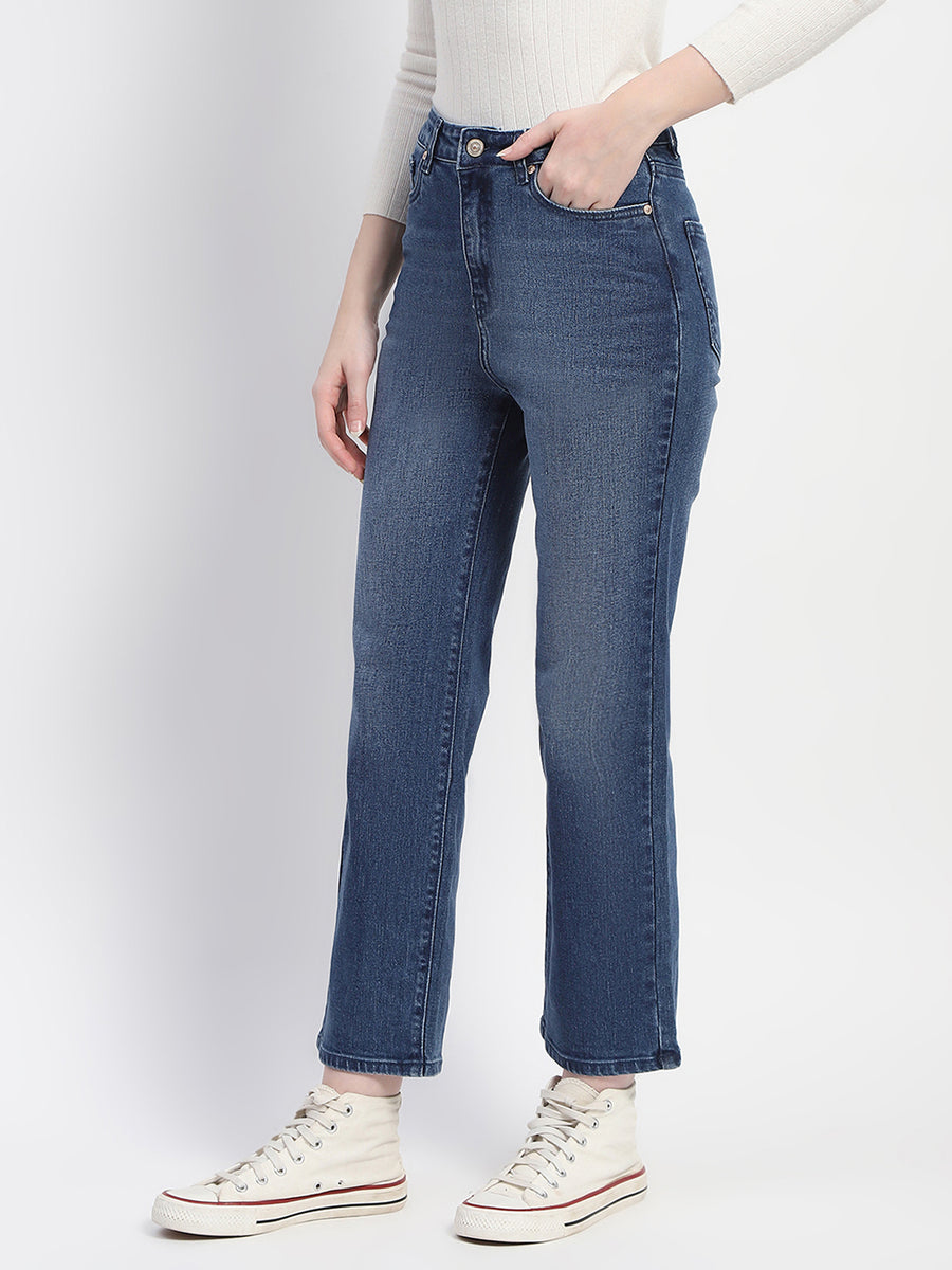 Madame Straight Fit Mid Blue Whiskered Denim