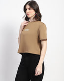 Madame Crew Neck Beige Crop T-Shirt