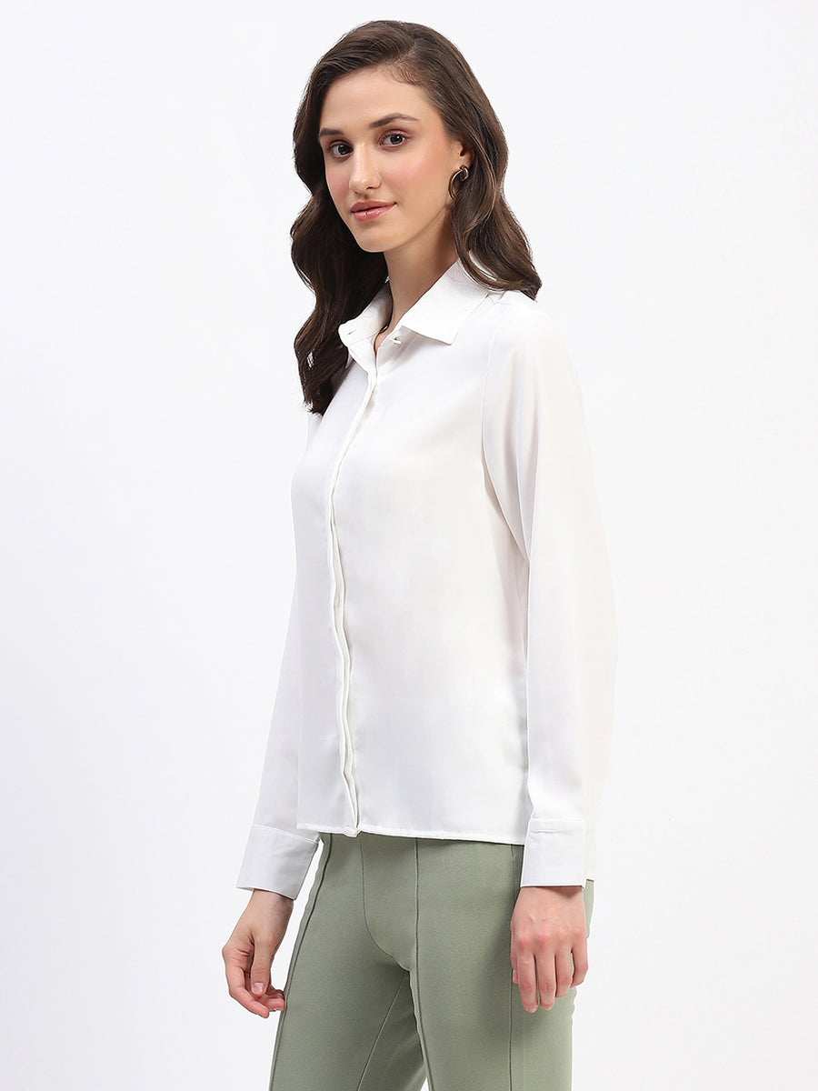 Madame Button Down Solid White Shirt