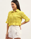 Madame Pleated Detailing Solid Lime Shirt