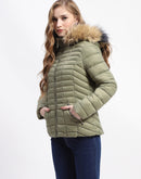 Madame Faux Fur Trimmed Hood Quilted Mauve Puffer Jacket