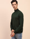 Camla Barcelona High Neck Solid Olive Sweater