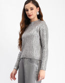 Madame Metallic Geometric Print Grey Sweater