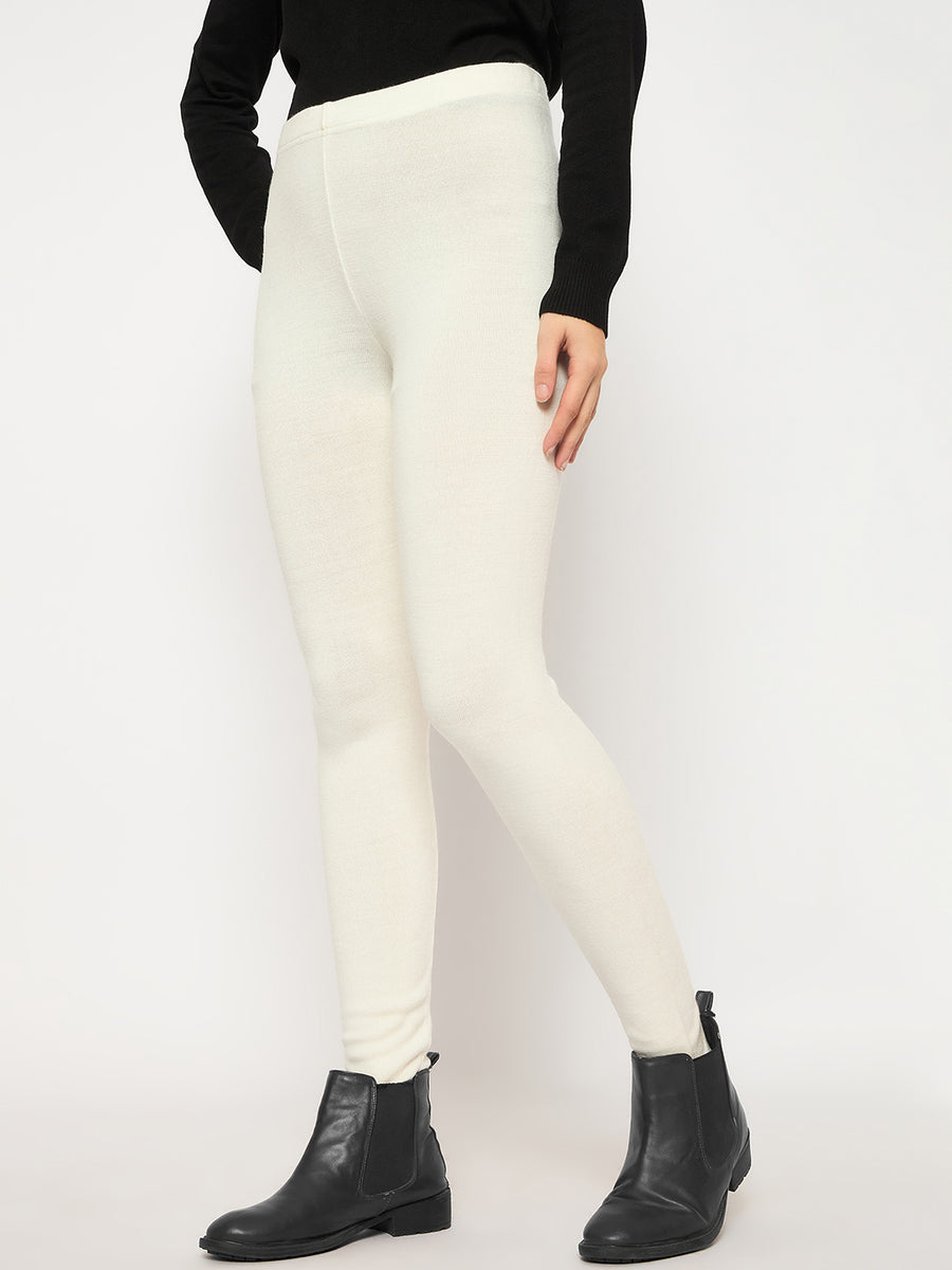 Madame Skinny Fit Solid Off White Tights