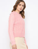 Madame Cable Knit Solid Peach Sweater