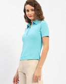 Madame Turquoise Blue Polo Neckline Top