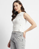 Madame White Floral Applique Sleeveless Top