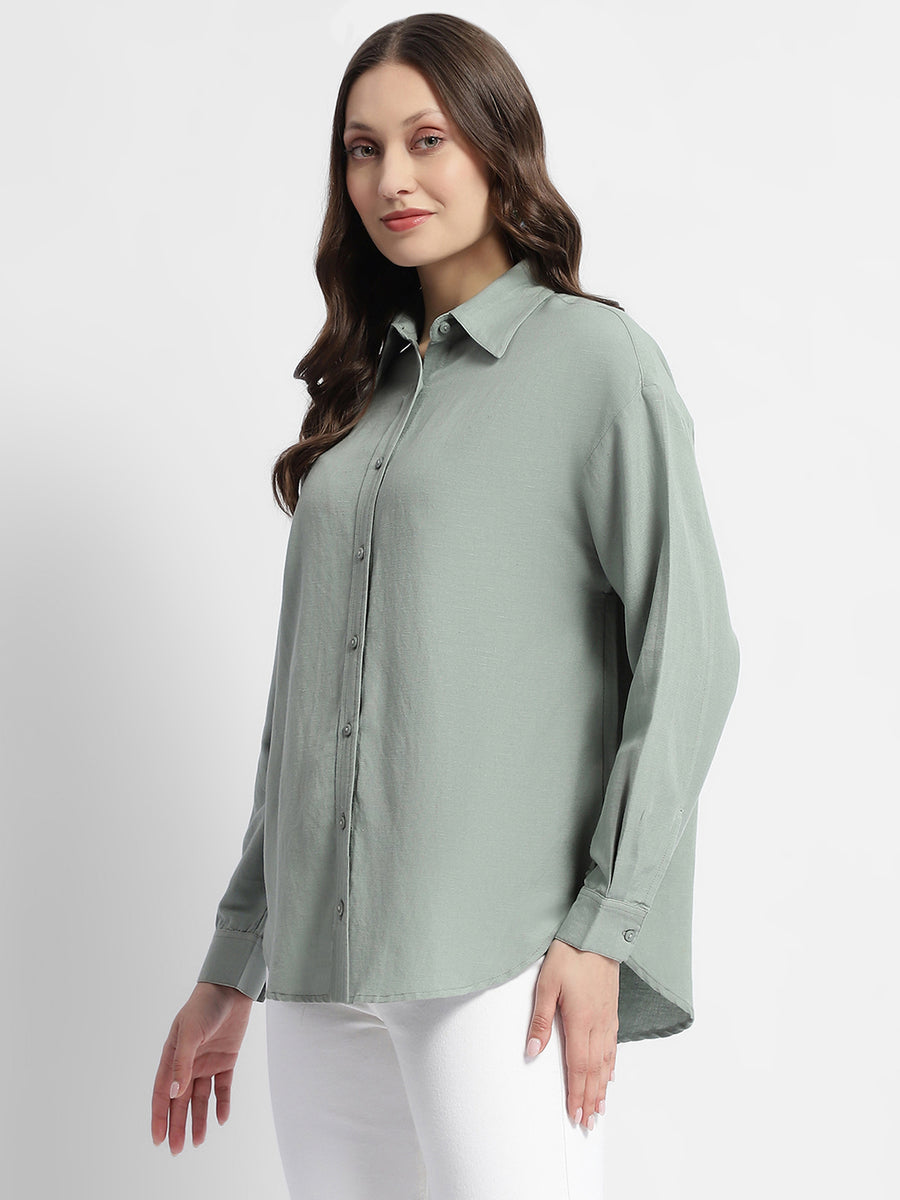 Madame Dusty Green Regular Full Sleeve Shirt