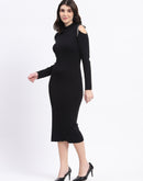 Madame Rhinestone Embellished Cold Shoulder Black Midi Dress