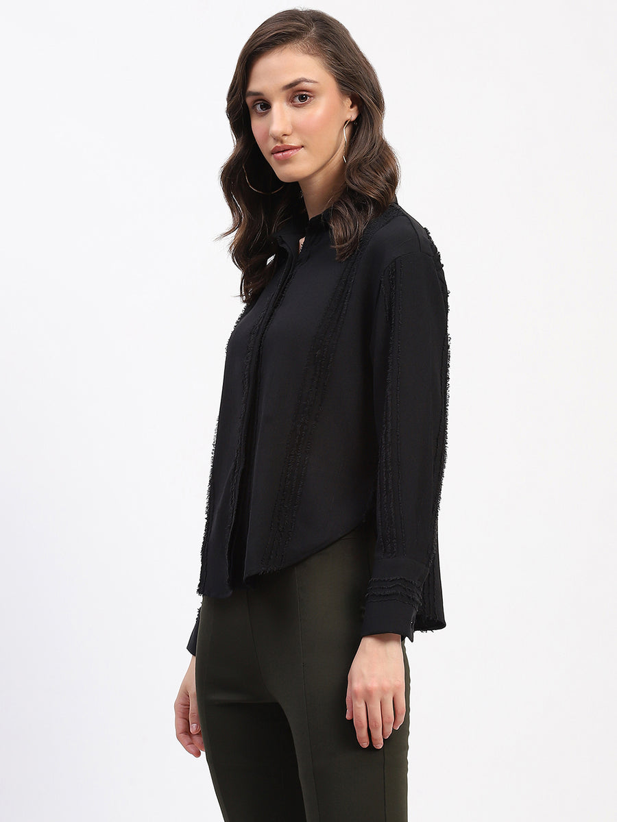 Madame Frayed Detailing Collared Cuff Sleeve Shirt